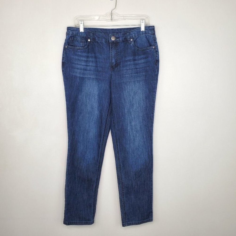 Christopher & Banks Dark Wash Whiskering Fading Stretchy Denim Jeans Size 10